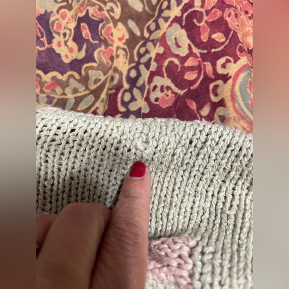 Eddie Bauer Legend Hand Knit Cardigan Sweater Garden Floral Flower Linen Sz L - Picture 5 of 10